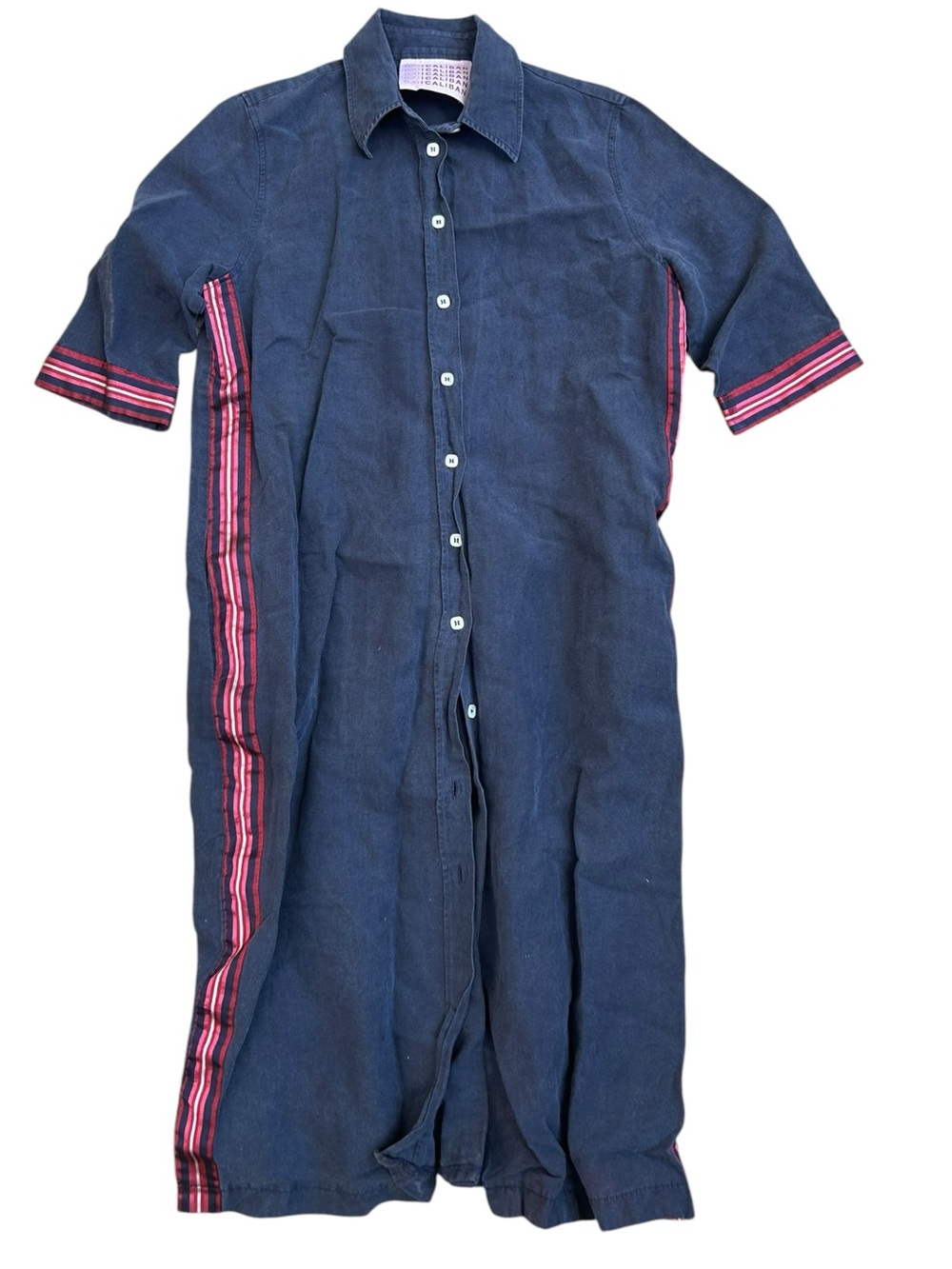820 Caliban Tunic Linen Shirt Navy Side Stripes Women’s 42 US 4/6 Made in Italy